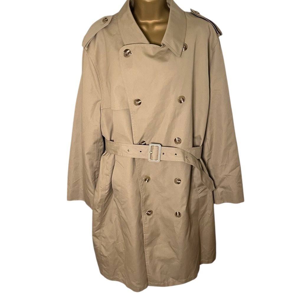 Vintage 80s Double Breasted Belted Trench Coat Khaki 48